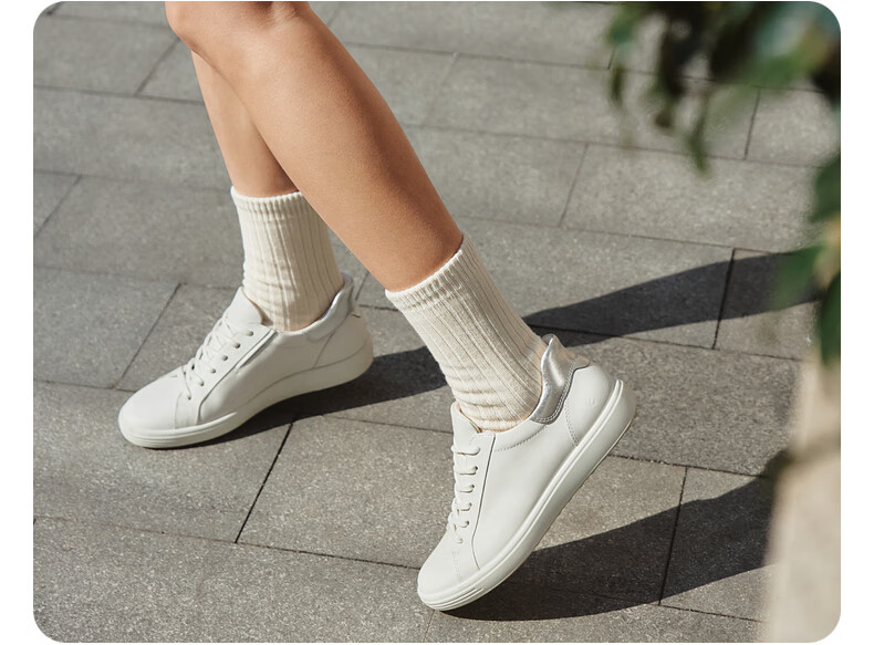 ECCO Leather Lace-Up Casual Sneakers, Soft Cool 7 Women's Shoes 470843, White/silver, Size 37 5