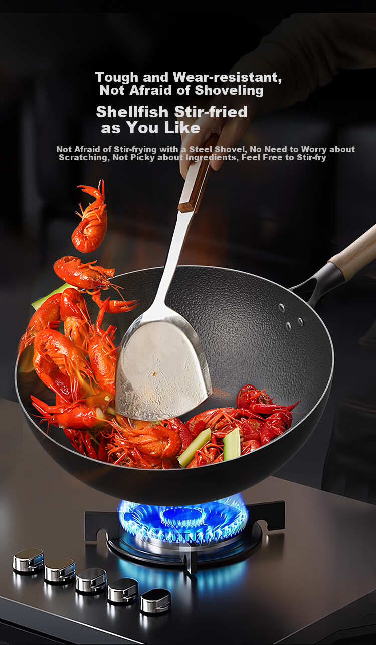 JD Original Iron Wok, Non-Stick Frying Pan for Induction Cooker And Gas Stove [Fluorine-Free Healthy] 32cm 5