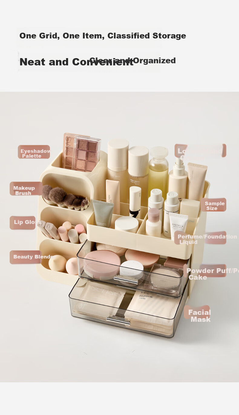 EACHY Cosmetic Storage Box, Large Capacity, Desktop High-End Feel, Multi-Functional Drawer-Style Lipstick Case for Skincare Products - Elegant White 8