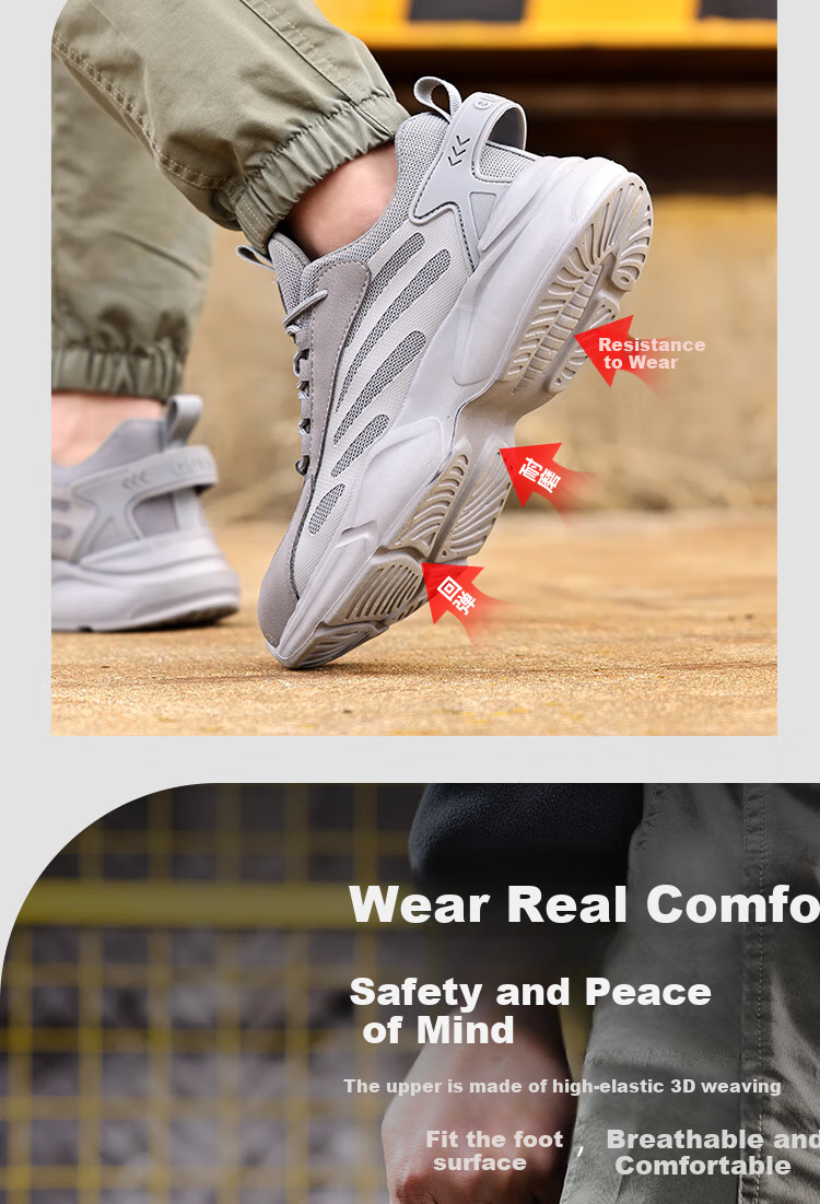 GUYISA Safety Shoes for Men, Summer Breathable Steel Toe Cap Anti-Smashing Anti-Puncture Ultra-Light Comfortable Work Boots 1157BN Size 39 2