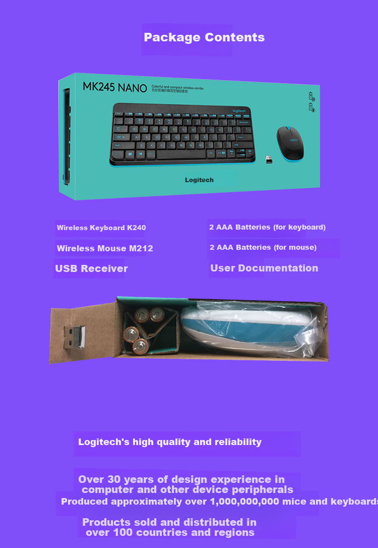 Logitech MK245 Nano Wireless Keyboard And Mouse Combo, Compact Office Keyboard And Mouse Set with Adjustable Stand And 2.4G Wireless Receiver, White 10