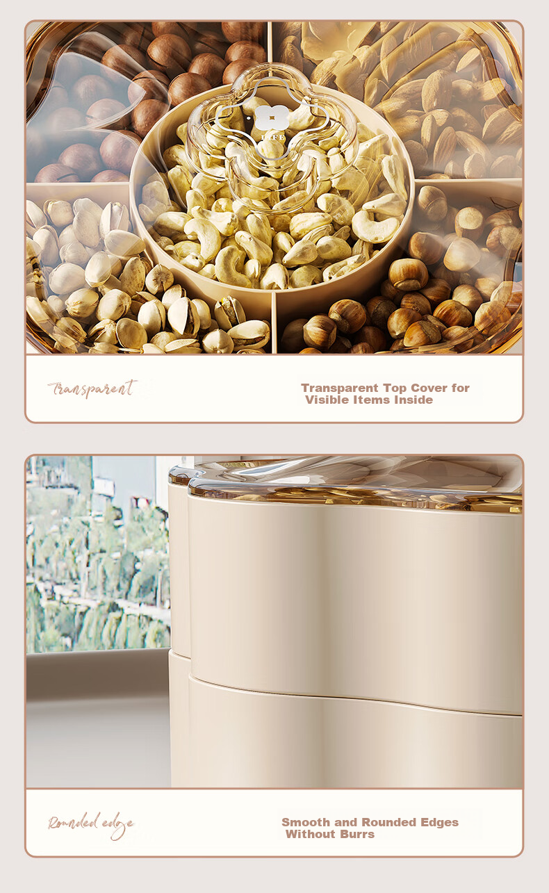 Jinlongxing Candy Box Snack Dried Fruit Plate for Living Room, High-End Feel Nut Fruit Melon Seed Dish, Double-Layer with Lid for Chinese New Year Display 9
