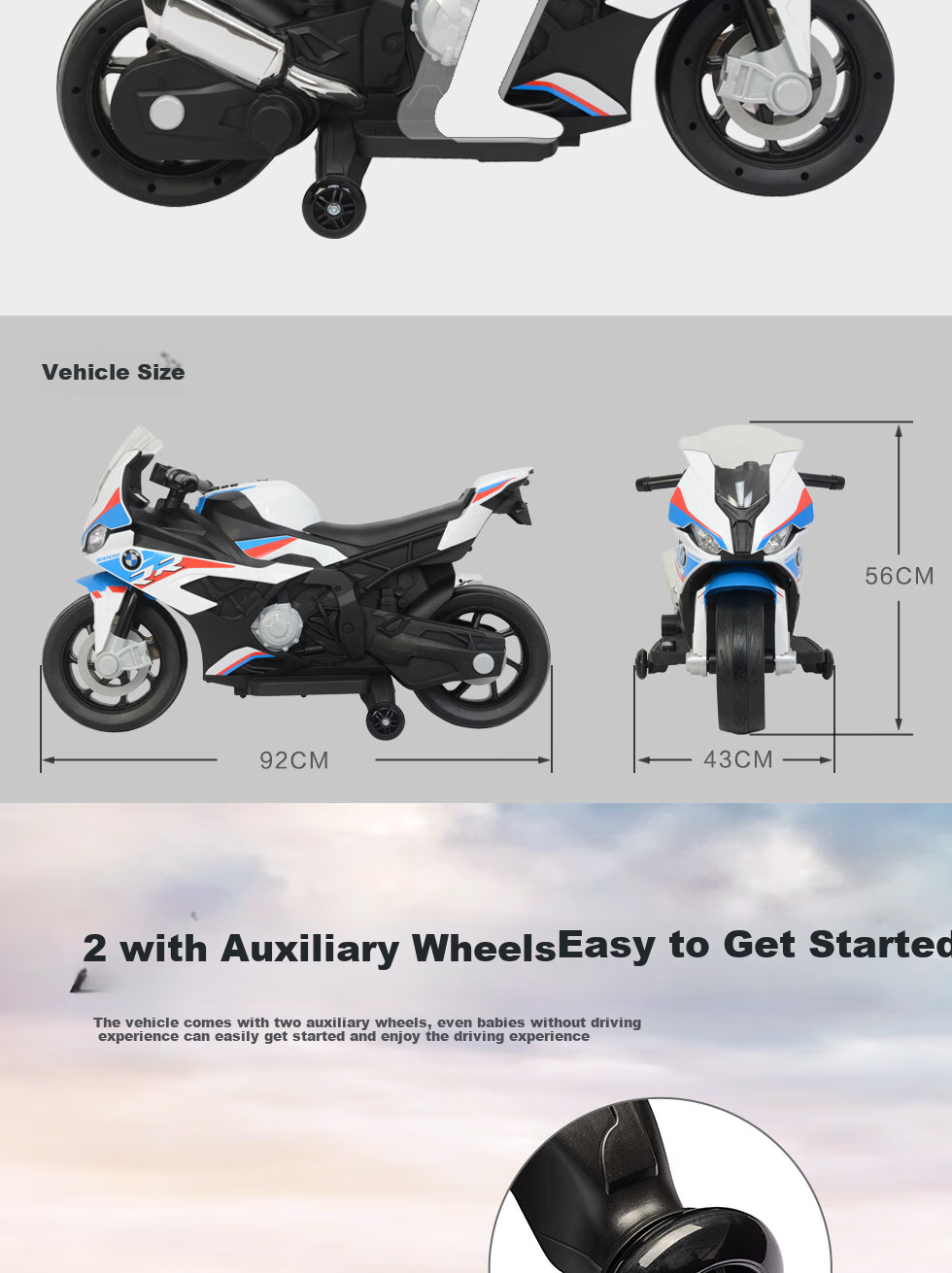 CHILOKBO Electric Baby Motorcycle Toy Car for Boys And Girls, Ride-On Toy Car Gift for Toddlers, Fashionable White BMW Style 7
