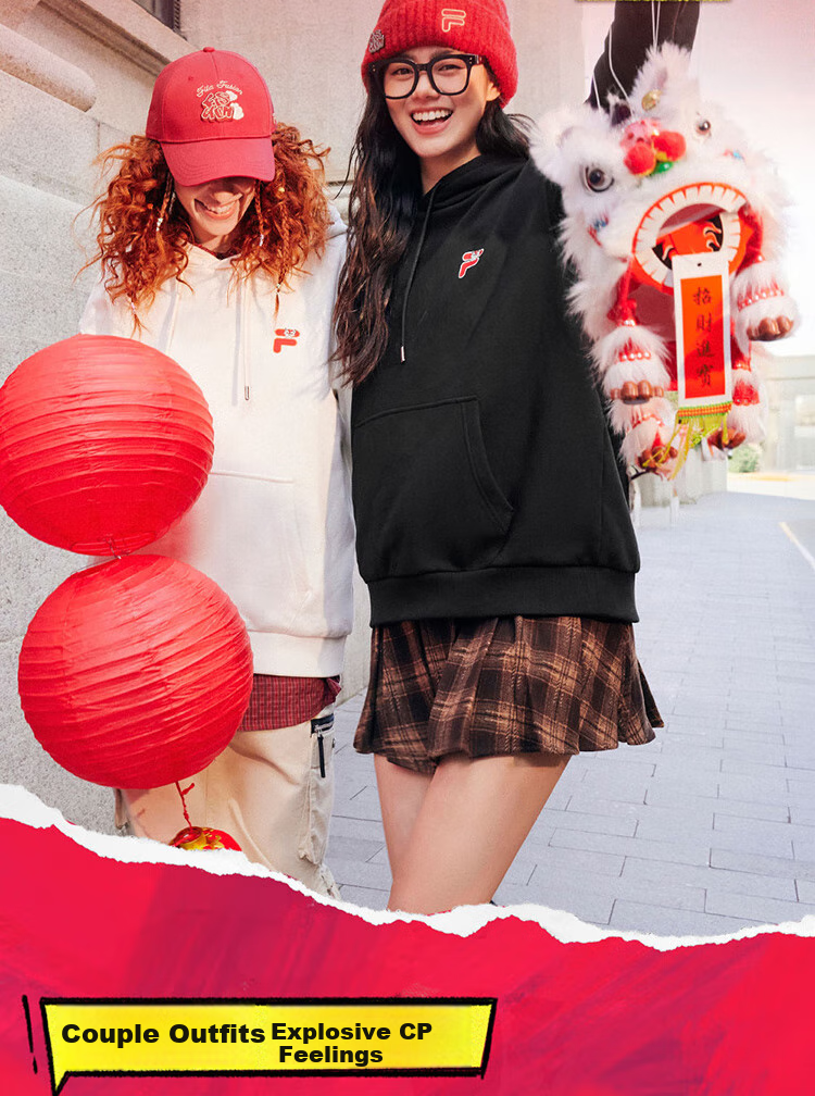 FILA FUSION Couple's Hooded Sweatshirt, Spring Fashion Pure Cotton Knitted Top 5