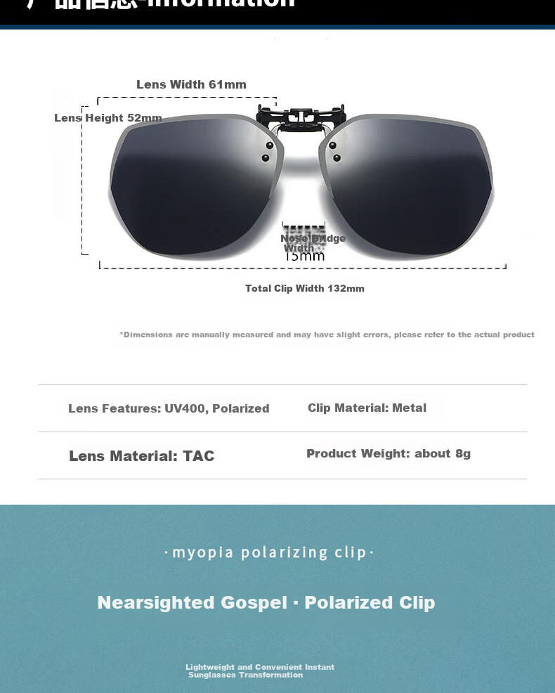 Boshide Sunglasses Clip-On Polarized Sunglasses Clip for Men And Women Universal Driving Glasses Clip for Myopia Use Black Gray Clip 7