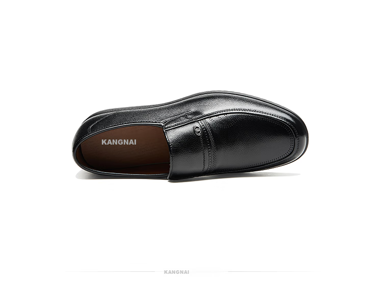 Kangnai Men's Leather Shoes, Round Toe Slip-On Formal Shoes, Lightweight Comfortable Loafers, Middle-Aged And Elderly Business Casual Shoes, Black, Size 38 12