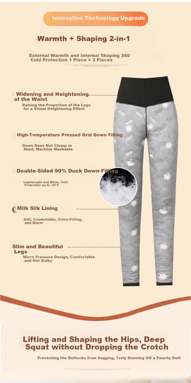 LangSha 2025 Autumn And Winter New Barbie down Pants for Women, Fleece-Lined White Duck down High-Waist Shark Cotton Pants, Cold-Proof Warm Trousers 4