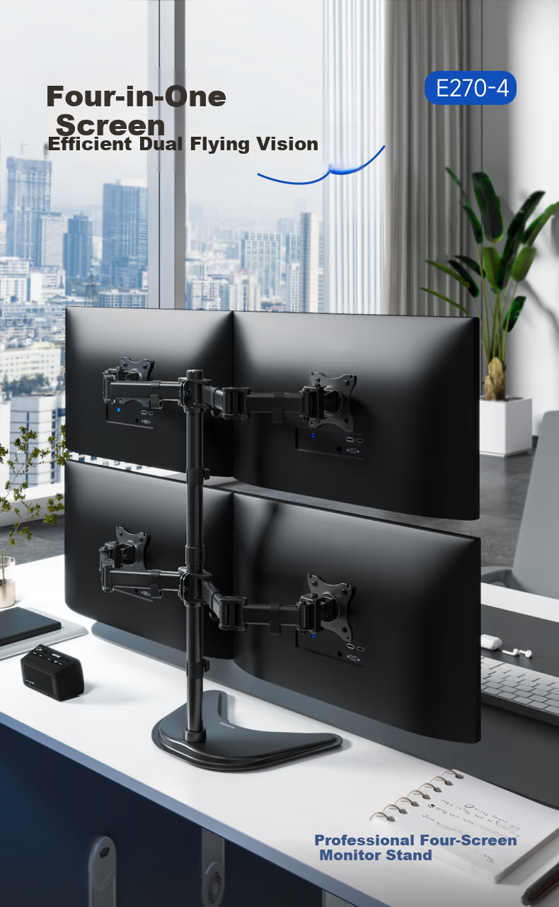 Brateck Beihu Four-Screen Monitor Stand, Mechanical Arm One-To Computer Stand for Multi-Screen Extension, Desktop Placement Base, Screen Lifting Suspended Heightening Stand E270-4 1
