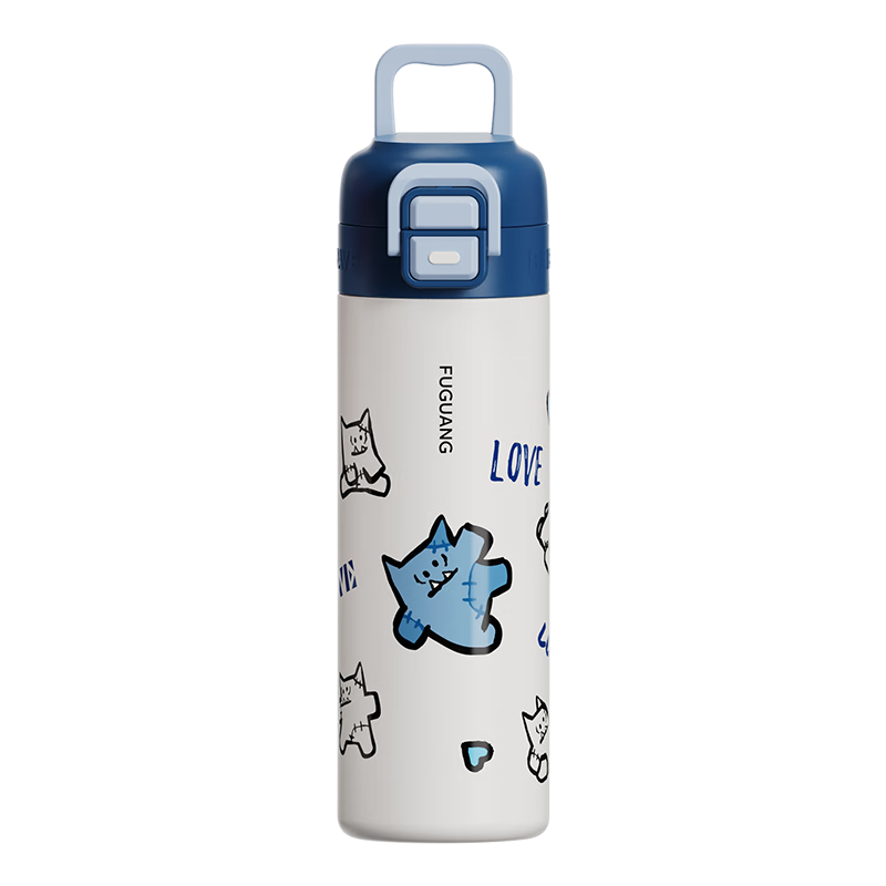 FGA Fuguang Children's Insulated Water Bottle, 316L Double-Drinking, for Elementary School Students, Portable, Large Capacity, Blue, 500ml