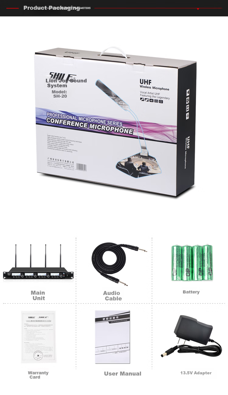 SHILE SH-20 Adjustable Frequency Version Wireless Microphone System with Four Gooseneck Handheld Microphones And Optional UHF Conference Microphones, Two Handheld And Two Gooseneck Microphones 12