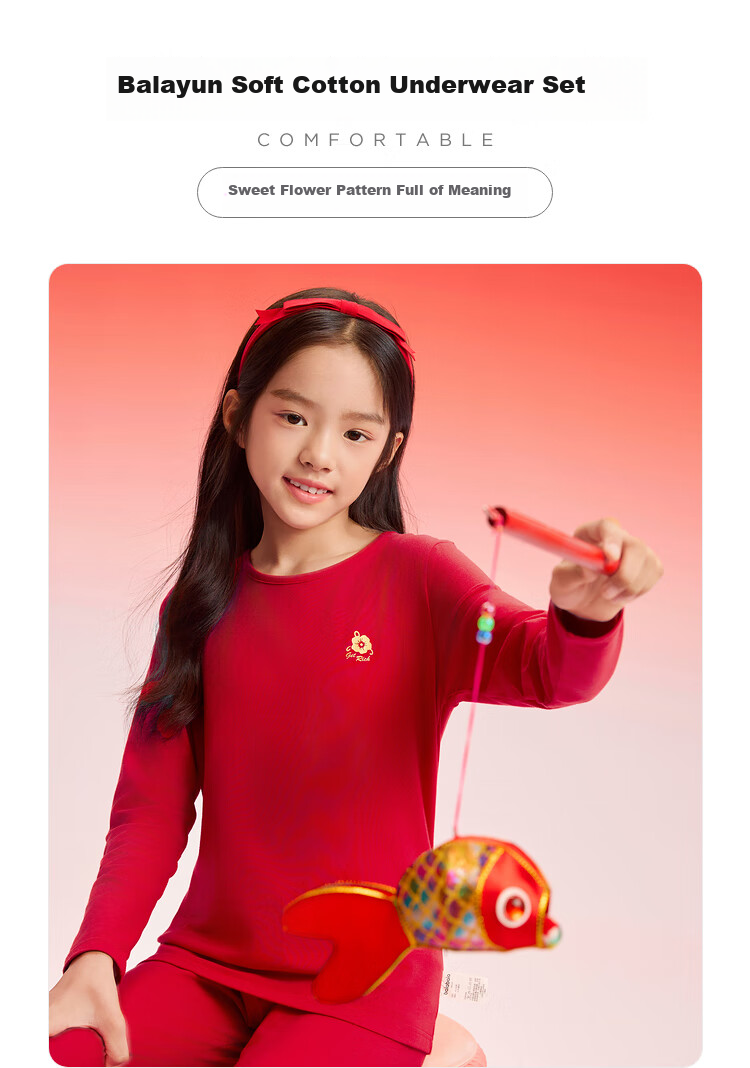 BALABALA Kids Children's Underwear Set Girls 2026 New Spring Autumn Red Zodiac Year Pajamas New Year Collection 1