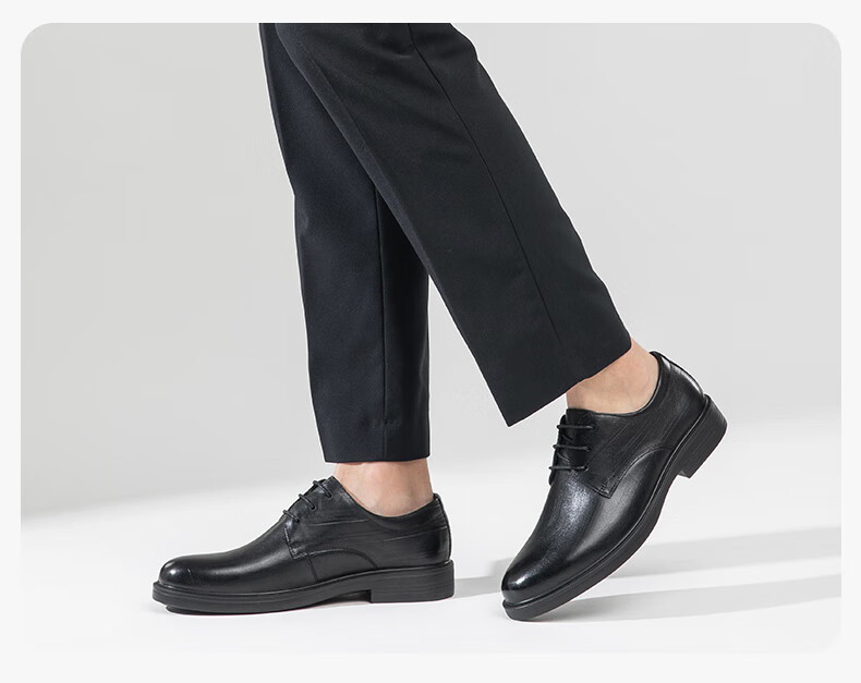 Kangnai Men's Shoes, Dress Business Casual Shoes, Soft-Soled Groom Shoes, Lace-Up Round Toe Formal Derby Leather Shoes, Black, Size 39 8