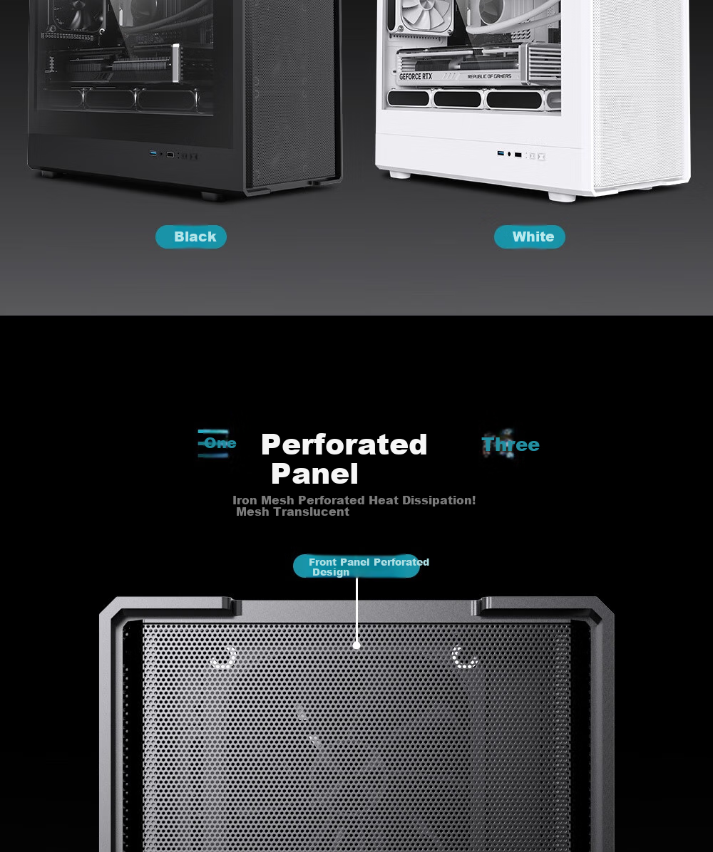 PADO W6 White MESH Mesh Cooling Case (Supports MATX Motherboard, Glass Side Panel, Steel Mesh Front Panel, Independent PSU Compartment, Dust Filter, Supports 4080 Graphics Card) White 3