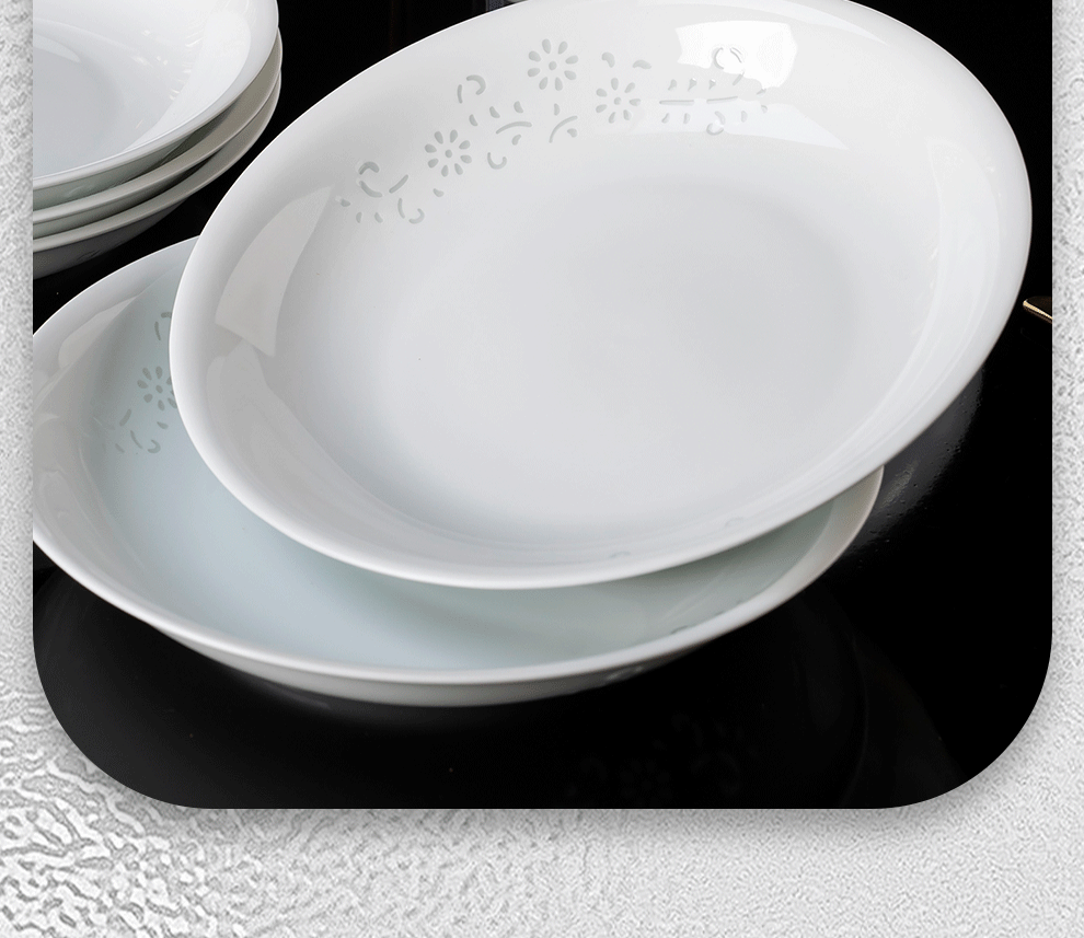 Jingde Story Jingdezhen Ceramic Plate Set 8-Inch Dinner Plates Deep Plates Underglaze Color Exquisite White Porcelain Plates Set of 6 3