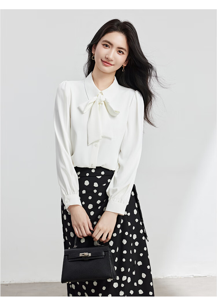 Bodexiaojie Women's Chiffon Bow Tie Blouse, Professional Commute Formal Wear, Inner Layer for Petite Figures, Interview Shirt, White, XL 16
