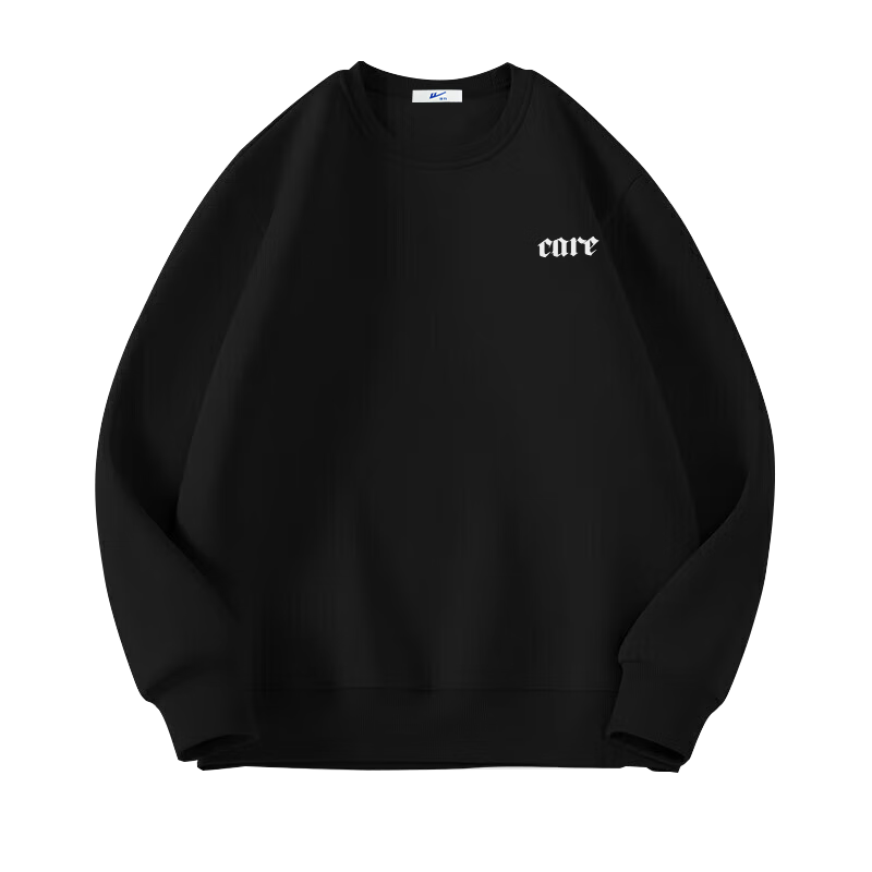 Huili Men's Sweatshirt, 320g Heavy Cotton, Autumn Long-Sleeve T-Shirt, Trendy Inner Layer, Loose-Fitting Men's Top, Black, XL