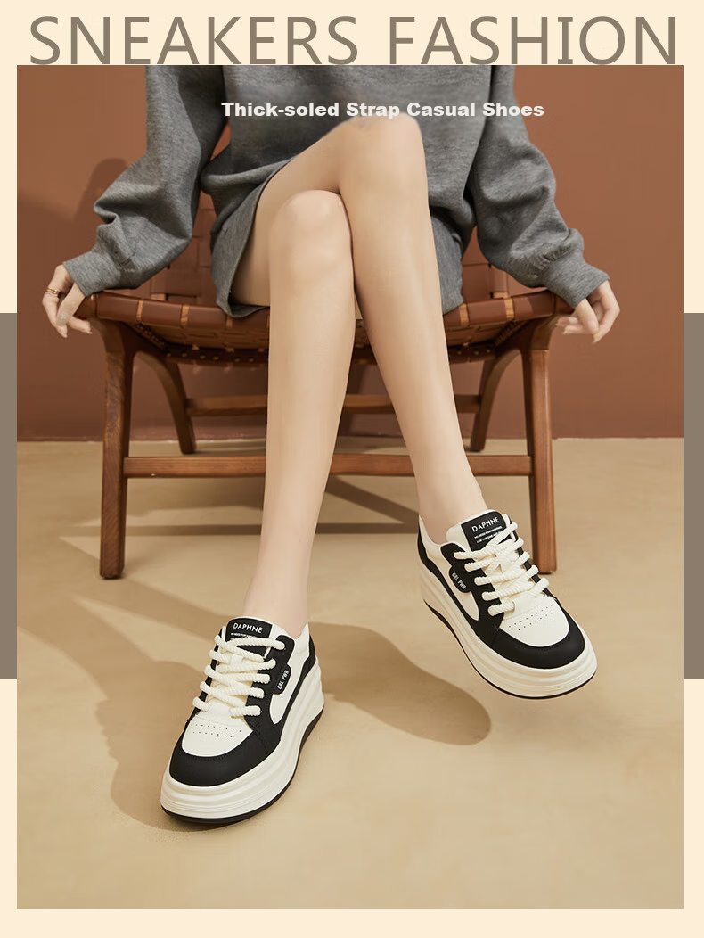 DAPHNE Thick-Soled Platform Sneakers for Women, Versatile Panda Shoes, Sports Casual Shoes, Platform Heightening White Sneakers for Women, Black, Size 36 1
