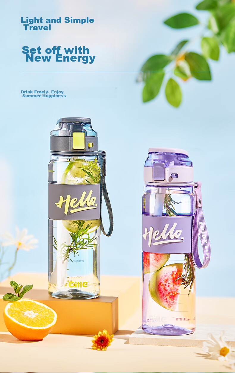 Cille Plastic Cup Outdoor Tritan Material Straw Cup for Men And Women Students Sports Water Bottle Portable Children's Dual-Use Cup 8