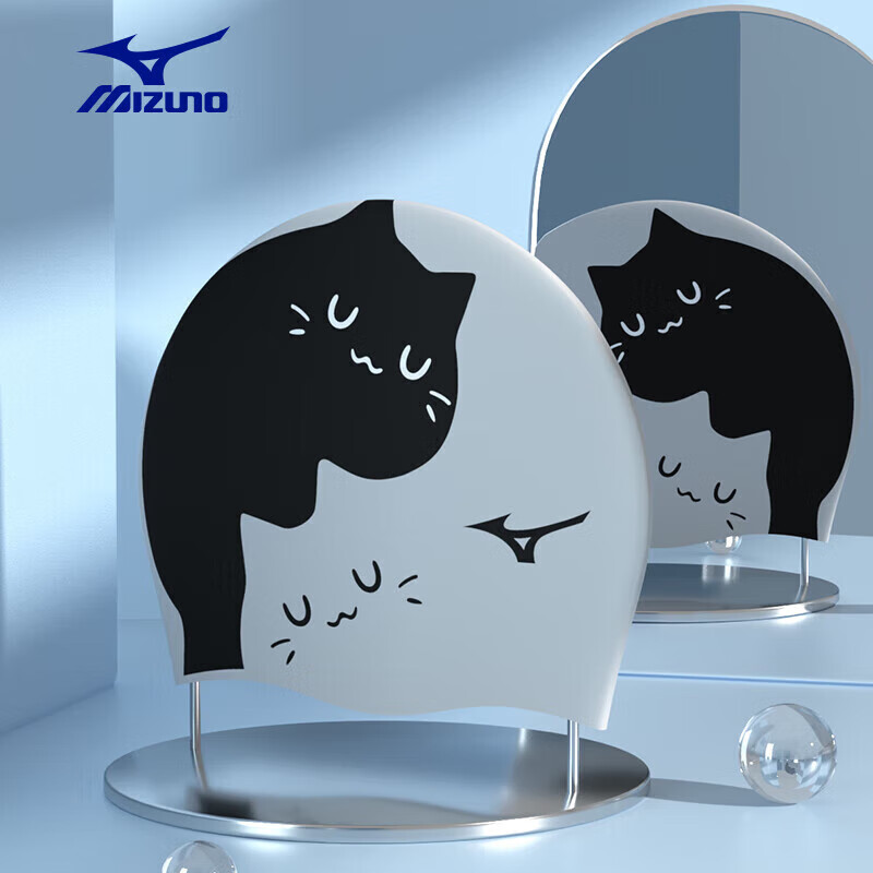 MIZUNO Swimming Cap Unisex Large Size Waterproof Silicone Ear Protection Training Gear 1S13 Cat Design