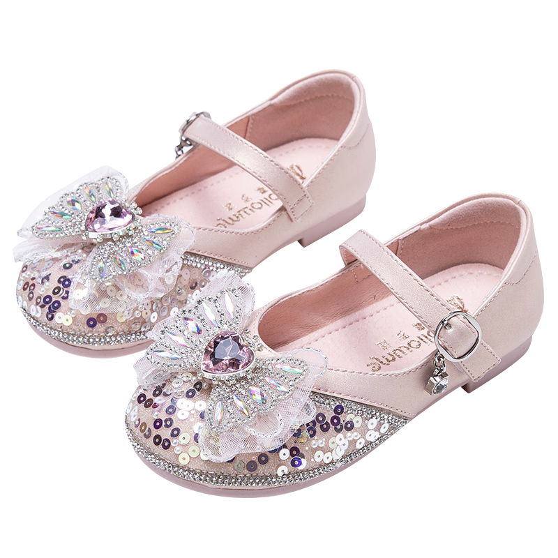 Fulomi Girls' Soft Sole Crystal Princess Shoes Spring Autumn New Sweet Children's Performance Shoes Pearl Pink Size 30