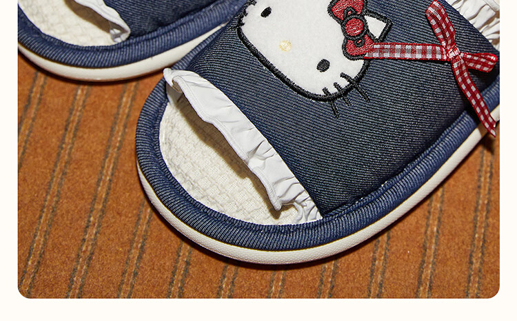 Gukoo Women's Slippers, Spring And Summer HelloKitty New Style Flat Ladies Home Linen Slippers, Dark Denim Blue, Size 36-37 6