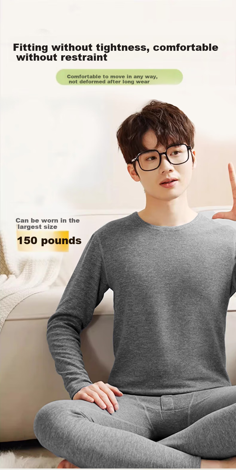 LangSha Autumn Underwear Set for Teenage Boys, German Wool And Silk Thermal Underwear, Base Layer for Older Boys 13