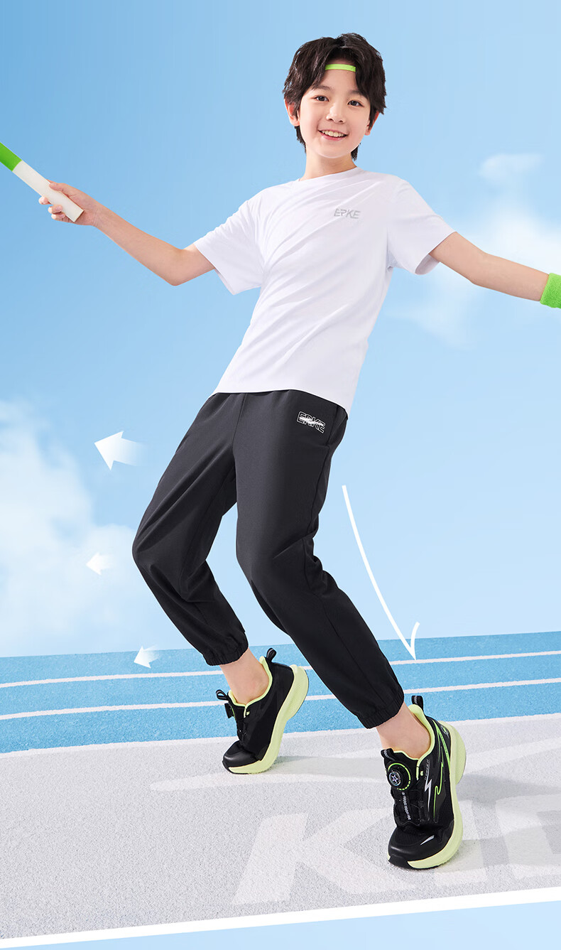 ERKE Children's Clothing, Boys And Girls, Big And Small Kids, Woven Four-Way Stretch, Summer Lightweight Breathable Sports Capri Pants, Capsule Green, Size 120 4