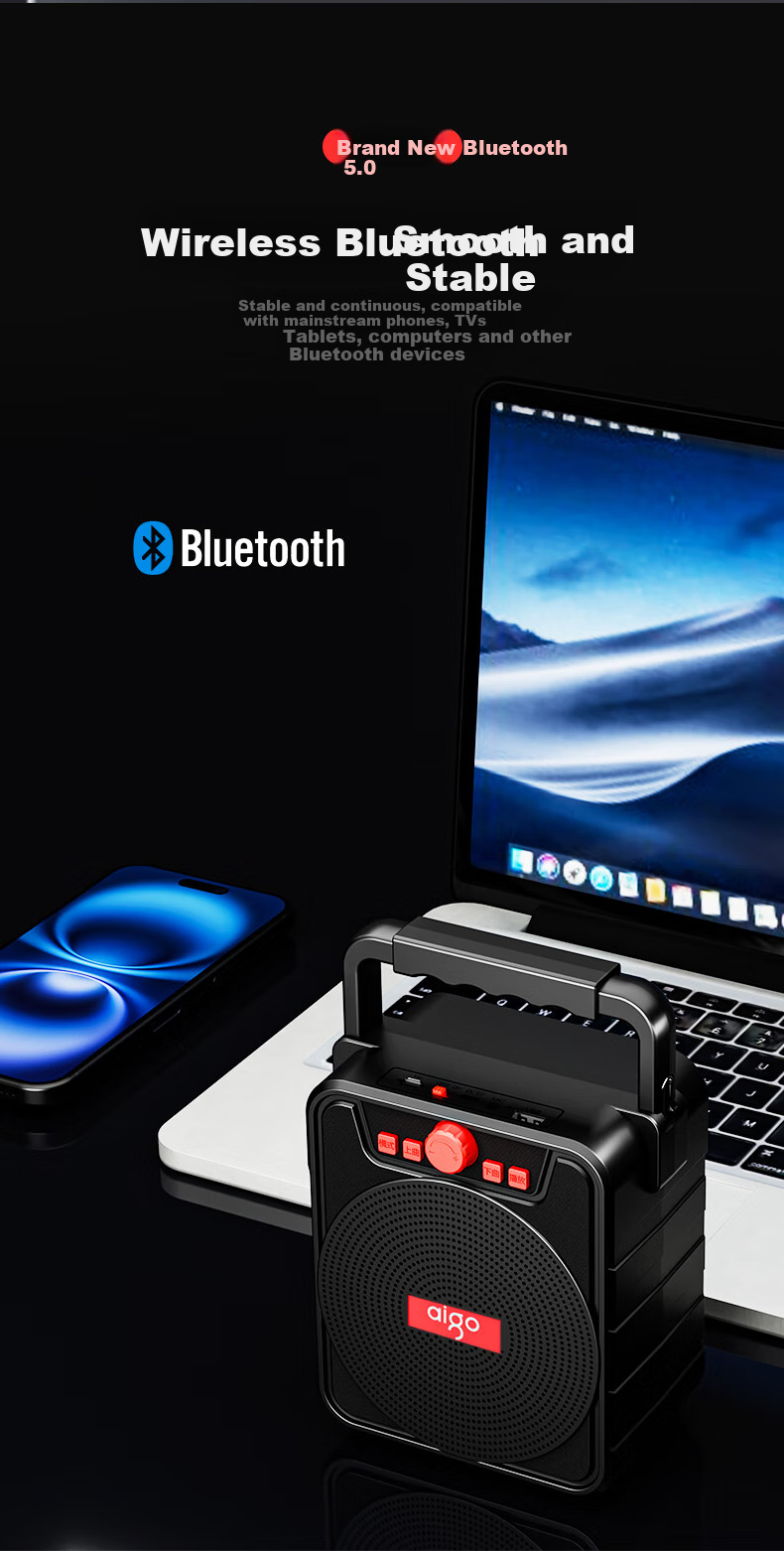 Aigo T51 Pro Bluetooth Speaker Portable Handheld Wireless Outdoor Square Dance Speaker Loudspeaker Small Home Subwoofer Amplifier Street Vending Payment Player 3