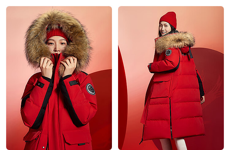 BOSIDENG Extreme Cold Goose Down Jacket Unisex Couple Thickened Long Winter Coat with Large Fur Collar 38
