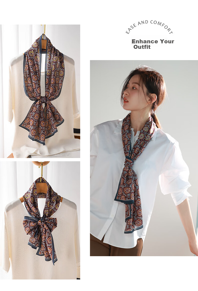 Hangsifu Silk Scarf Shawl Wrap Neckwear, Birthday Gift Box for Mom, Practical Ladies' Gift, Green And White 15
