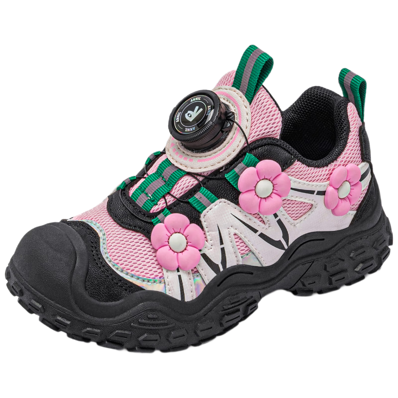 ANNIL Girls' Sports Shoes, 2026 New Summer Style, Soft-Soled Children's Floral Rotating Button Shoes 5194, Pink, Size 37