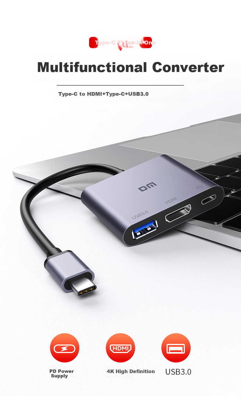 DM Daimai Type-C Three-In Expansion Dock, USB-C to H DM IPD100W/USB3.0 Expansion Integrated Phone Laptop Converter, CHB026 1