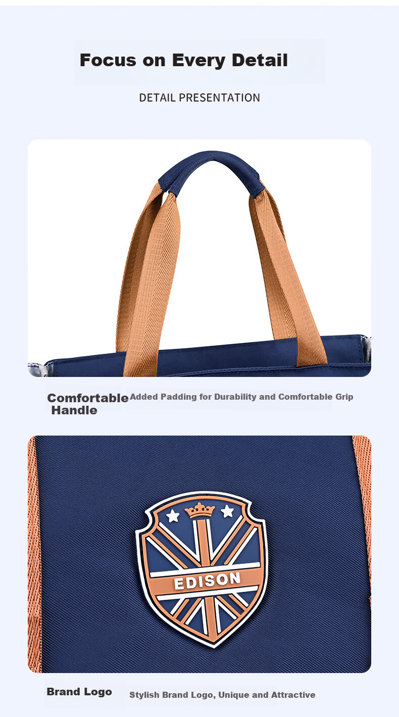 Edison Elementary School Tutoring Bag, Single Shoulder Crossbody Bag, Tutoring Bag, Handheld Art File Bag BX09-1 Royal Blue 14