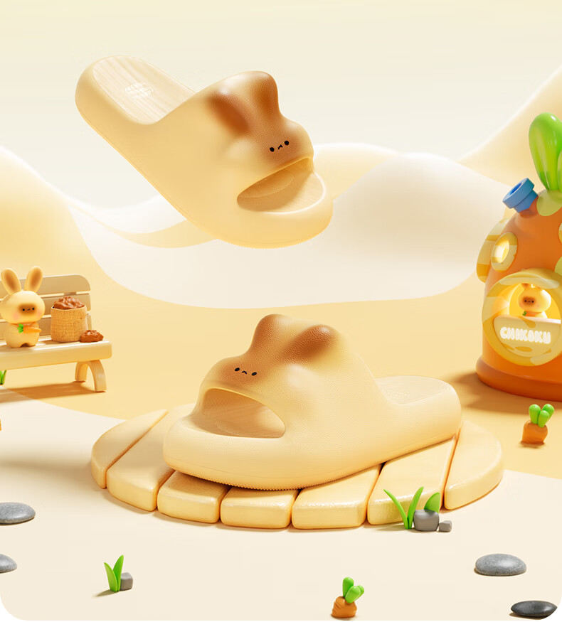 Chikoku Cute Rabbit Slippers for Women, Thick-Soled, Summer Home Indoor Bathroom Non-Slip Quiet Couple Sandals for Summer Outdoor Wear 3