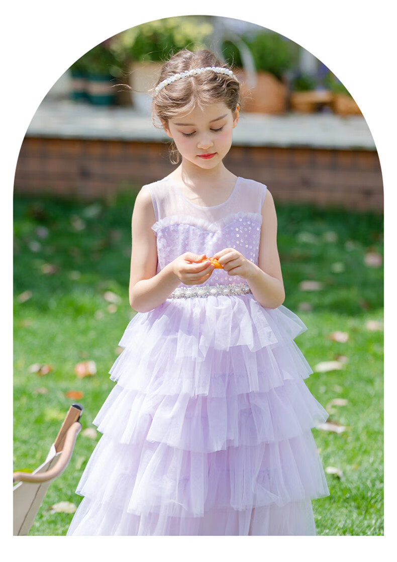 Fulromy Girls' Dress Cake Princess Dress Little Girls Tulle Cake Dress Medium and Large Children's Formal Dress Pink 165 8