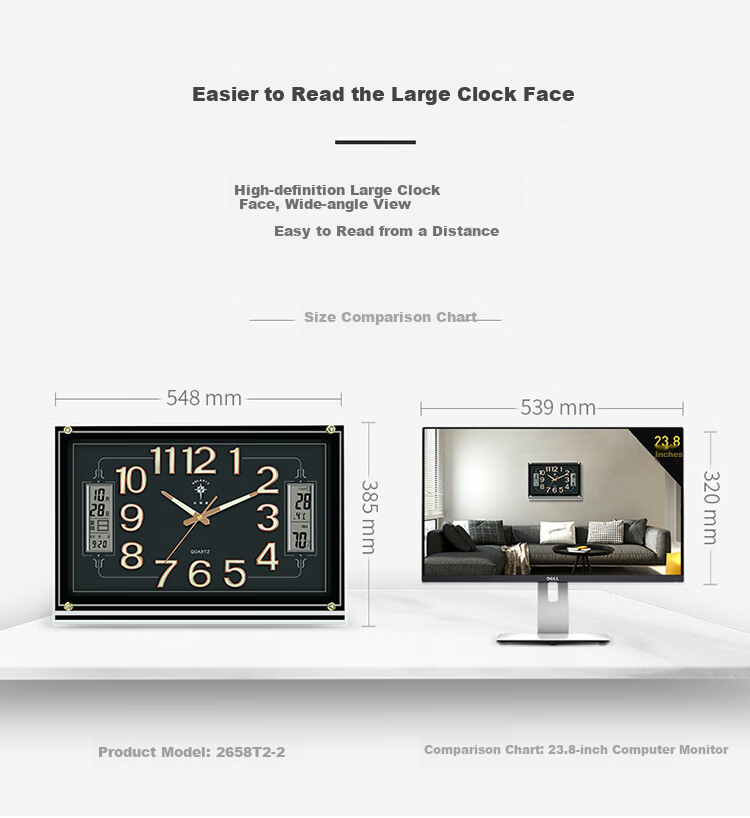 POLARIS Wall Clock, Creative Living Room Timepiece, Bedroom Luminous Clock, Temperature Display with Dual Liquid Crystal, 24-Inch Large Clock 4