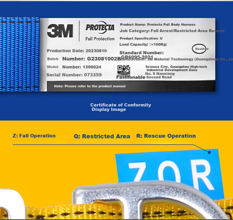 3M Safety Rope, National Standard High-Altitude Work Rope, Construction Escape Rescue Fall Prevention Double Hook Safety Rope 1390439, Single Safety Rope One Piece 9