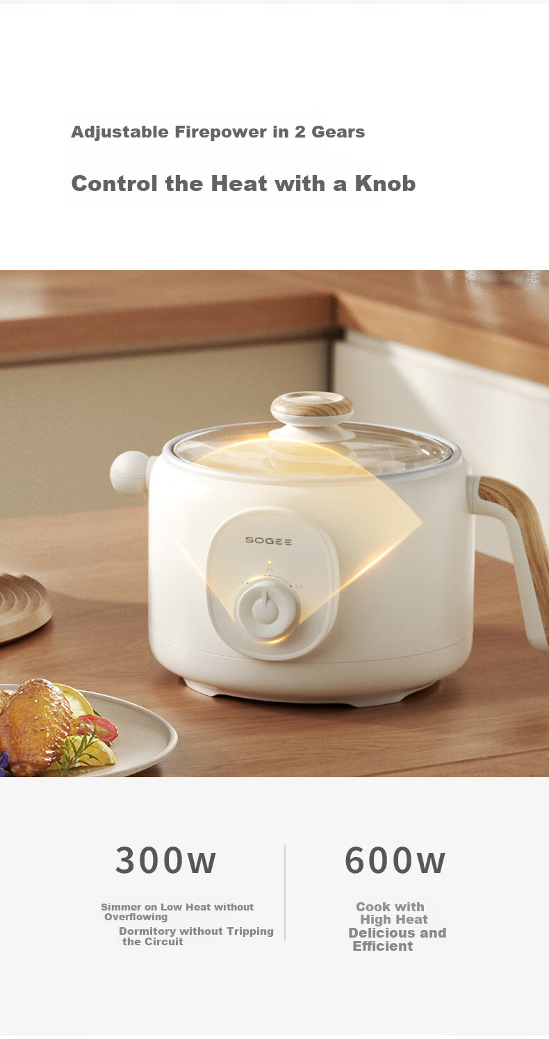 Xiaozhi 2L Electric Cooking Pot, Low-Sugar Rice Cooker, Electric Hot Pot, Small Electric Pot, Dormitory Steamer, Instant Noodle And Hot Pot, Smart Computer-Controlled Multifunctional Pot DZG08DT [New Year's Gift] 6