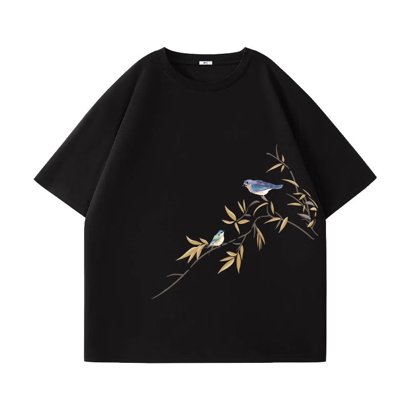 Huili Trendy Short-Sleeve T-Shirt for Women, 2026 New Summer Chinese Style Black Oversized Women's Clothing, Plus Size Slim-Fit Regular Shoulder Styling for Wome