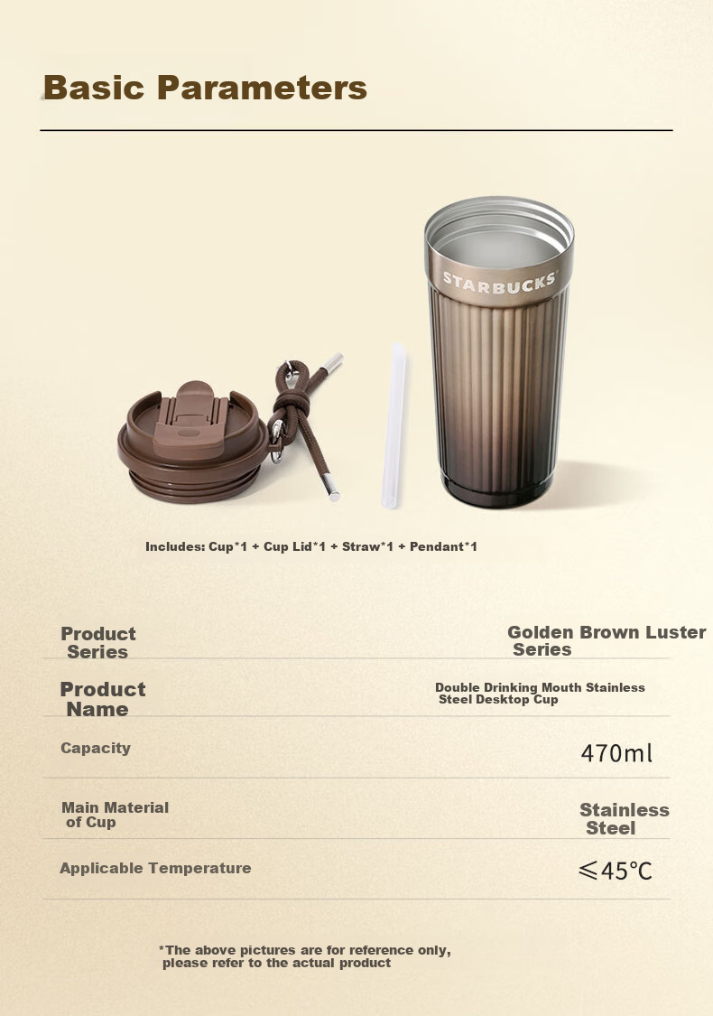 Starbucks Brown Gold Luster Series Dual-Drinking Stainless Steel Desktop Cup, 470ml Coffee Mug Water Cup, Gift for Men And Women on National Day 6