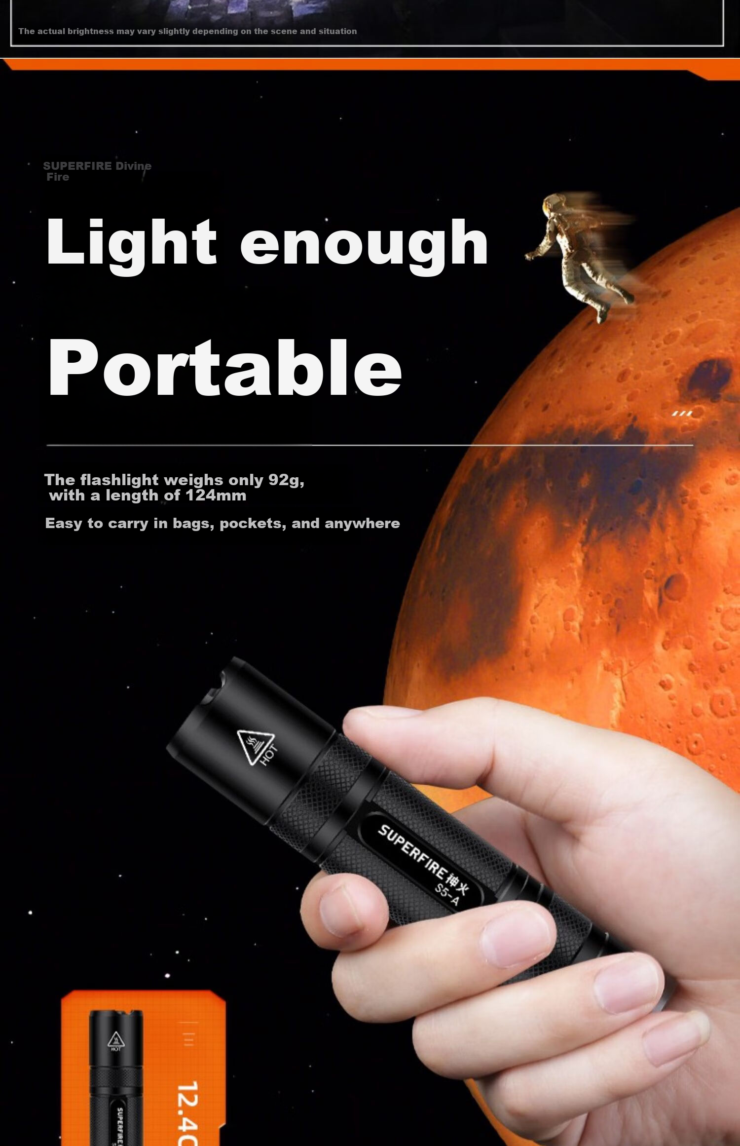 SupFire S5-A High-Power Flashlight, Ultra-Bright Compact Rechargeable LED Light for Home And Outdoor Use, Mini Portable Long-Range Multi-Functional Illumination, Waterproof, Suitable for Cycling, Long Battery Life of 7 Hours 4