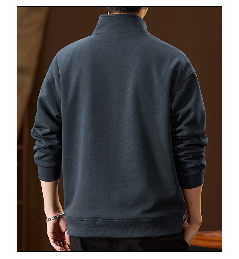 JEEP American-Style Sweatshirt for Men, Spring Trendy Semi-Turtleneck Zip-Up Top, Loose Casual Long-Sleeve T-Shirt for Men's Clothing 8