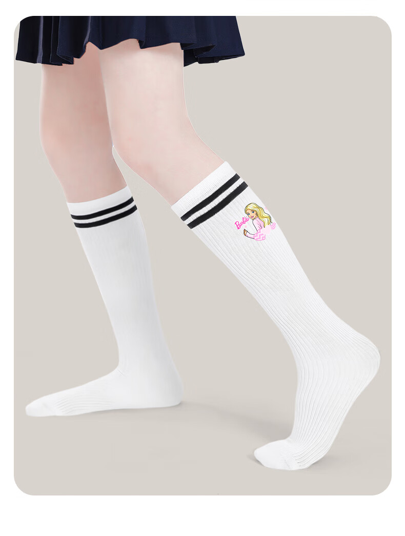 Barbie Girls' Mid-Calf Socks, Children's Long Socks, Baby High Socks, Little Girls' Preppy Style Thin Spring And Autumn Long Socks 8