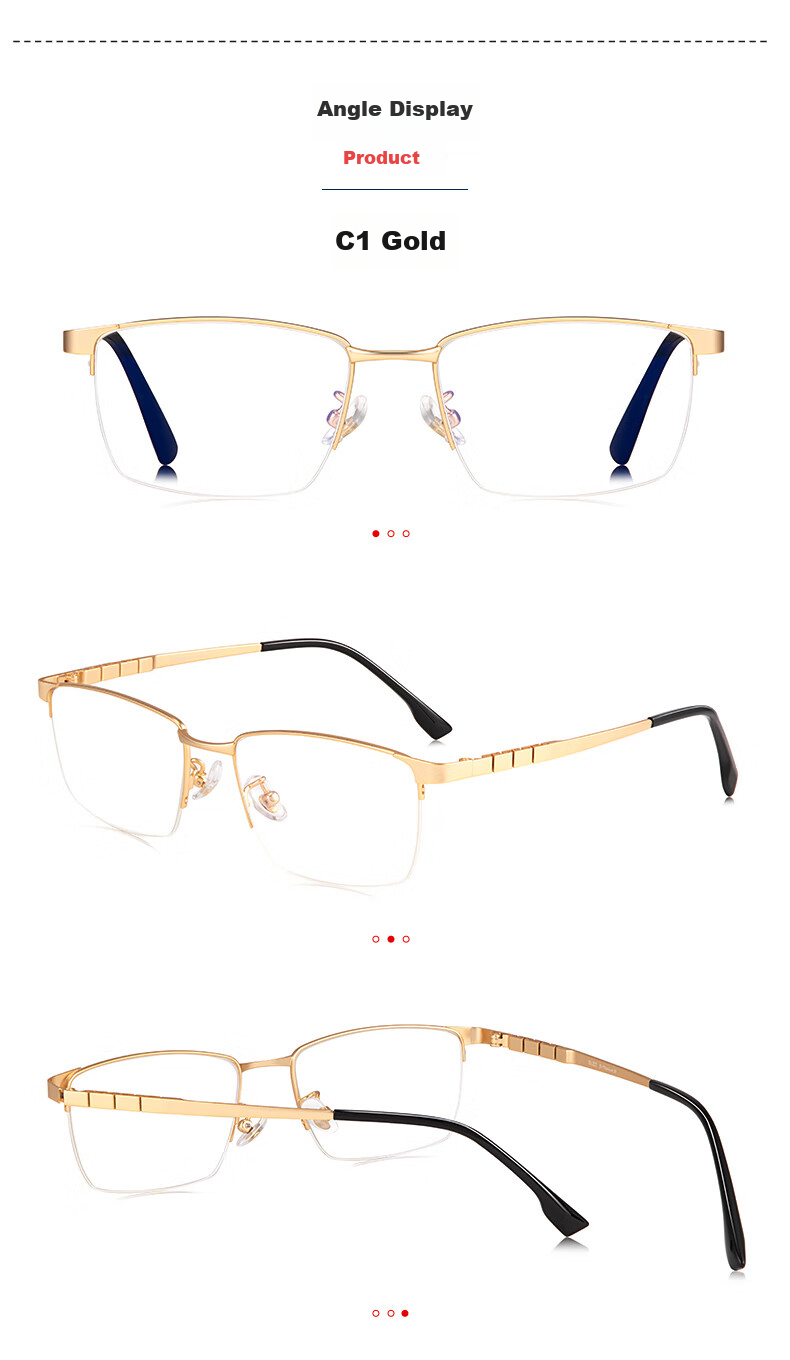 BUZZ Reading Glasses for Men, High Definition Anti-Blue Light Ultra-Light Titanium Reading Glasses, Business Presbyopic Glasses NQ0024 Bright Gold Frame 200 Degrees 12