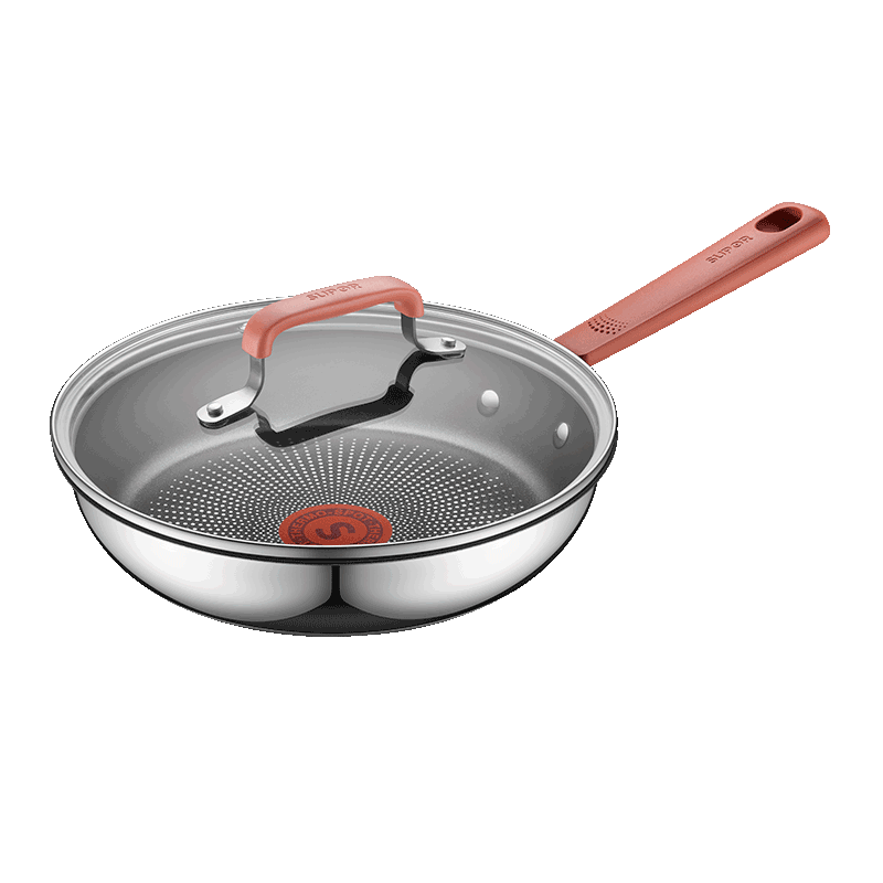 SUPOR Frying Pan with Red Heat-Generating Oil-Gathering Dots, Titanium Non-Stick Pan for Steak, Flat-Bottom Pan for Eggs, Compatible with Induction Cooker EJ30CAS01