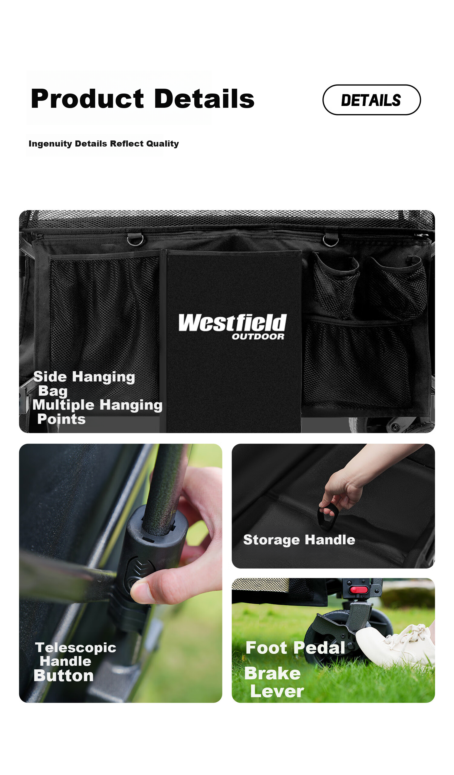 Westfieldoutdoor, My Flying Xuan Yuan Push-Up Heightened Dump Camping Cart, Outdoor Folding Campsite Cart, Picnic Stroller, Grocery Shopping Trolley, Pet Cart 7