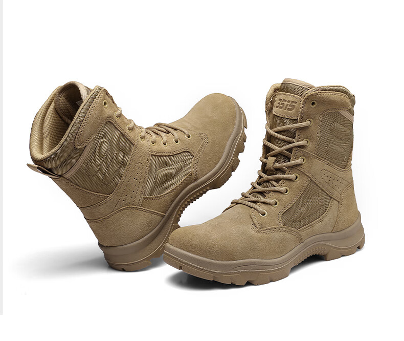 Qiangren Men's Desert Boots Jihua 3515 Original Training Boots Puncture-Resistant Sports Boots Side Zipper Outdoor Boots Sand Size 38 15