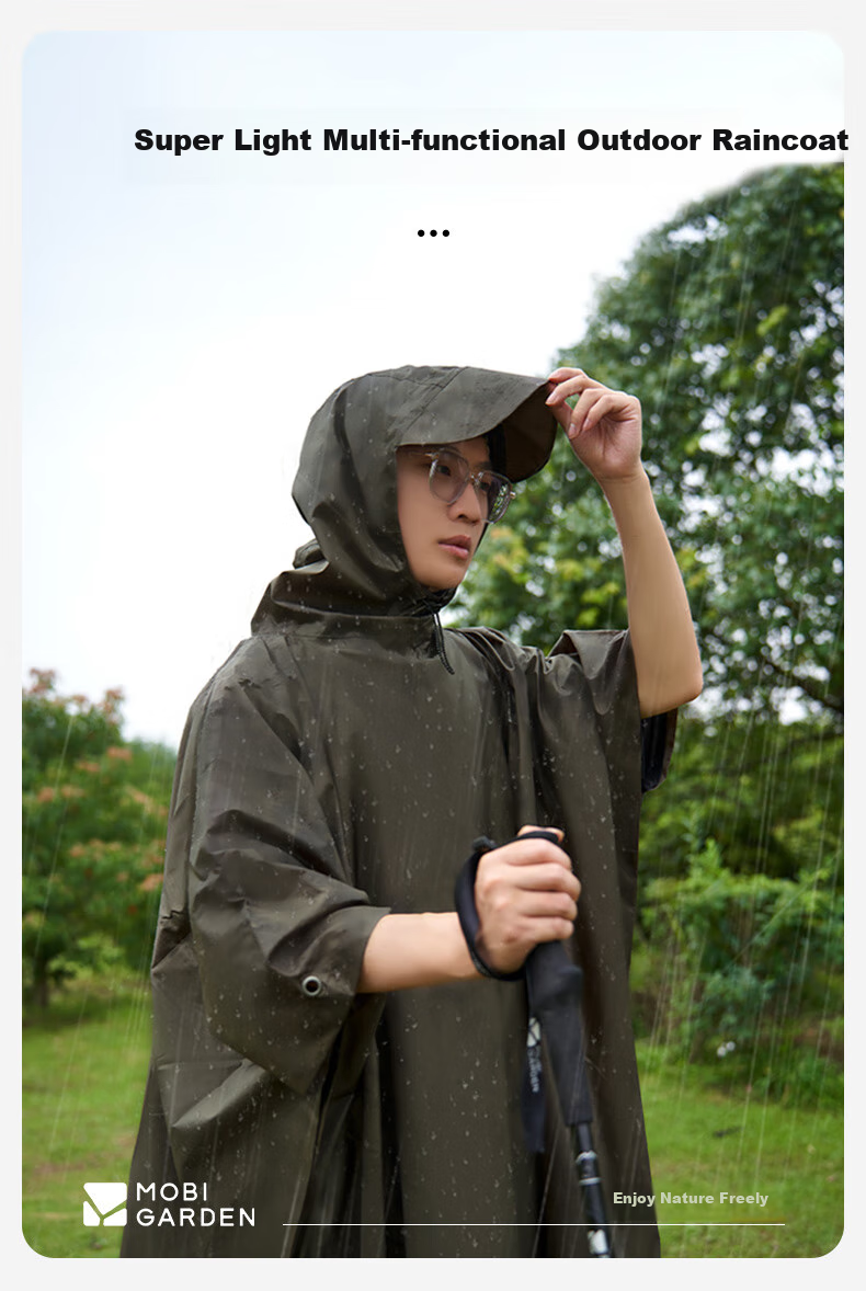 MOBIGARDEN Outdoor Camping Hiking Ultra-Light Multifunctional Rain Poncho, Raincoat, And Sunshade Three-In NX23667004 Lemon Gree 2