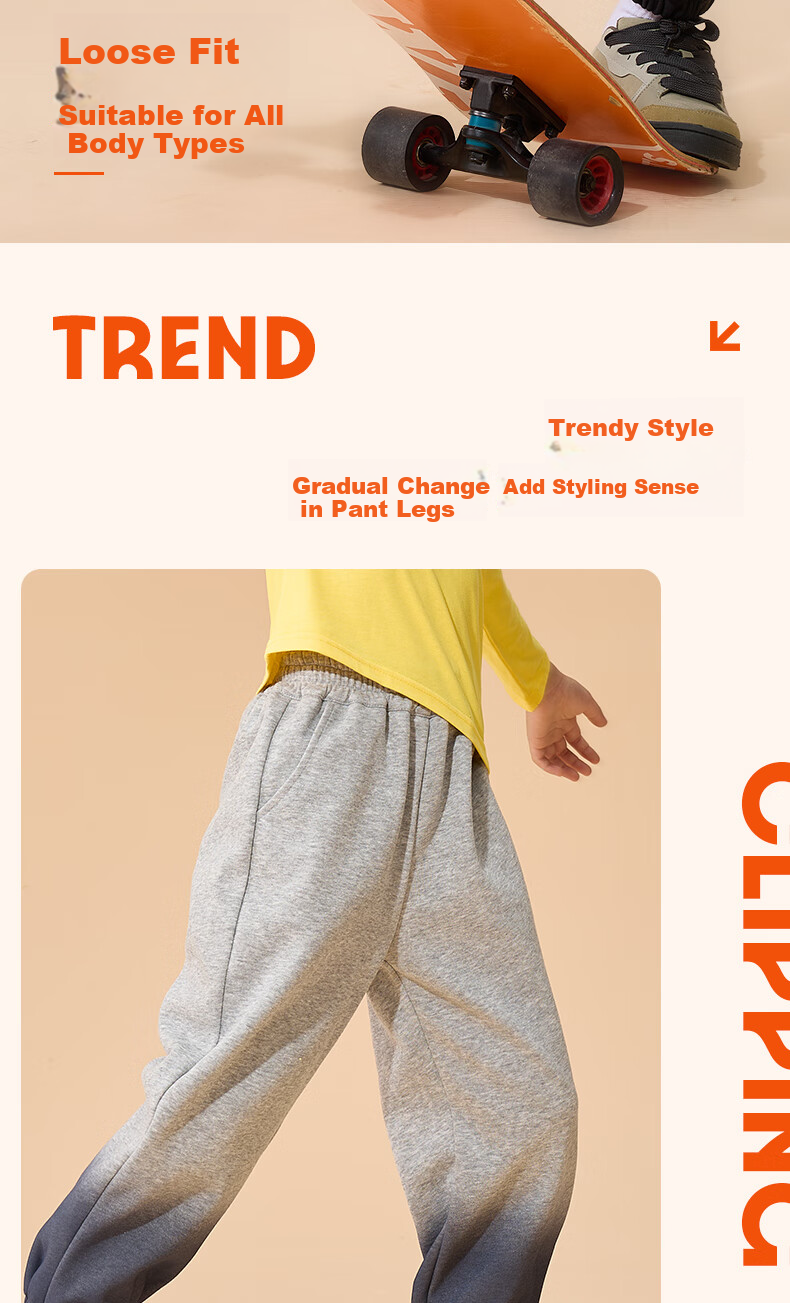 Jeanswest Boys' Sweatpants, 2024 Autumn Children's Gradient Trousers, Boys' Fall Pants, Autumn Clothing for Older Kids, Loose-Fitting Joggers with Elastic Cuffs 6