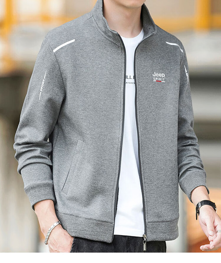 JEEP SPIRIT Men's Jacket, Spring Trendy Casual Outerwear, Men's Cardigan Stand-Collar Sweatshirt, Men's Clothing, Black, XL 7